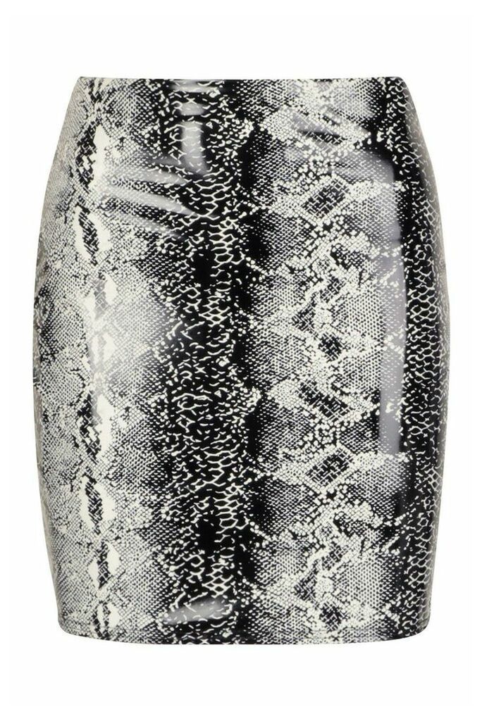 Womens Vinyl Snake Print Mini Skirt - grey - 16, Grey