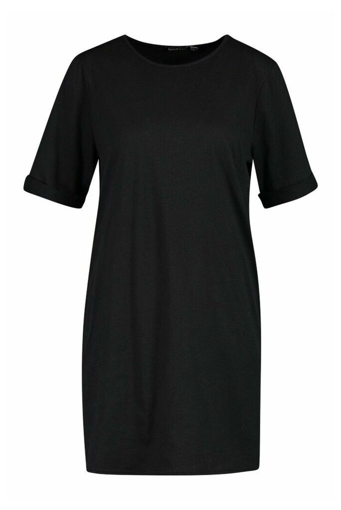 Womens Roll Sleeve T-Shirt Dress - black - 14, Black