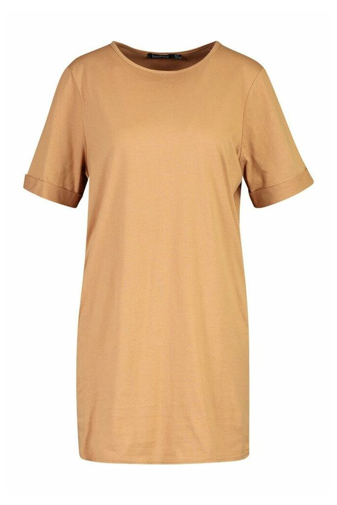 Womens Roll Sleeve T-Shirt Dress - beige - 10, Beige