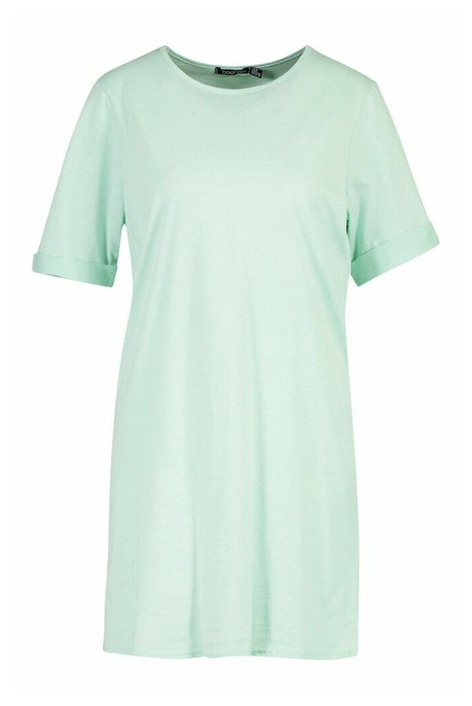 Womens Roll Sleeve T-Shirt Dress - green - 8, Green