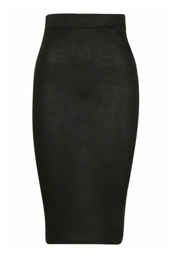 Womens Glitter Bodycon Midi Skirt - black - 14, Black