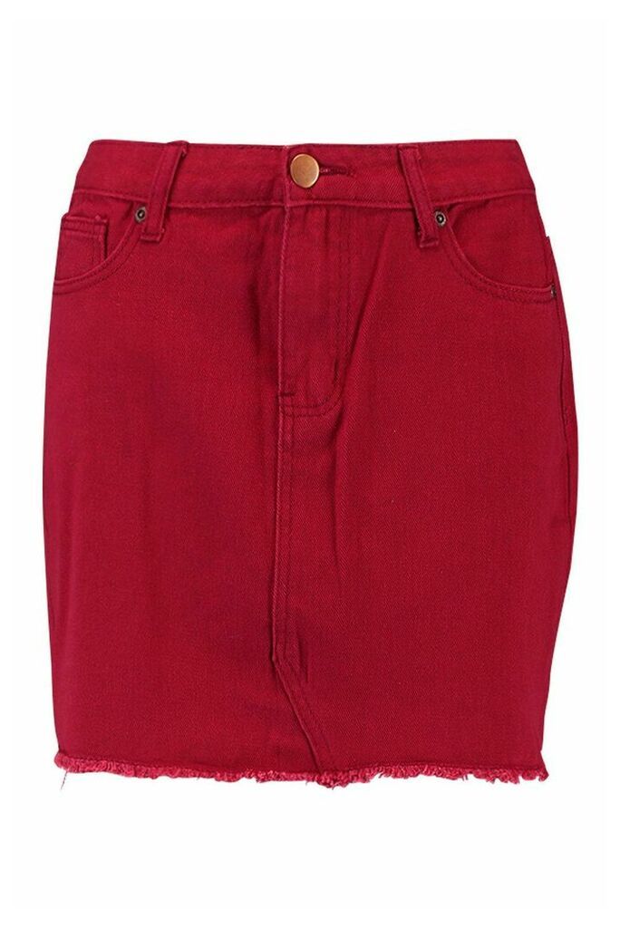 Womens Denim Frayed Hem Mini Skirt - red - 12, Red