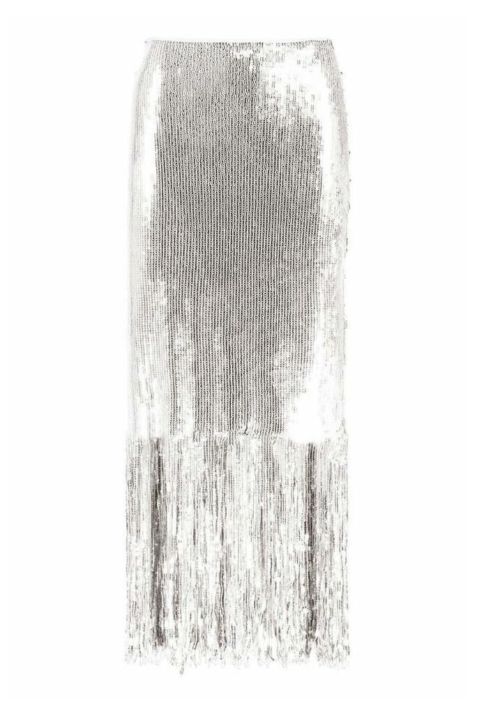 Womens Sequin Tassel Midi Skirt - grey - 10, Grey