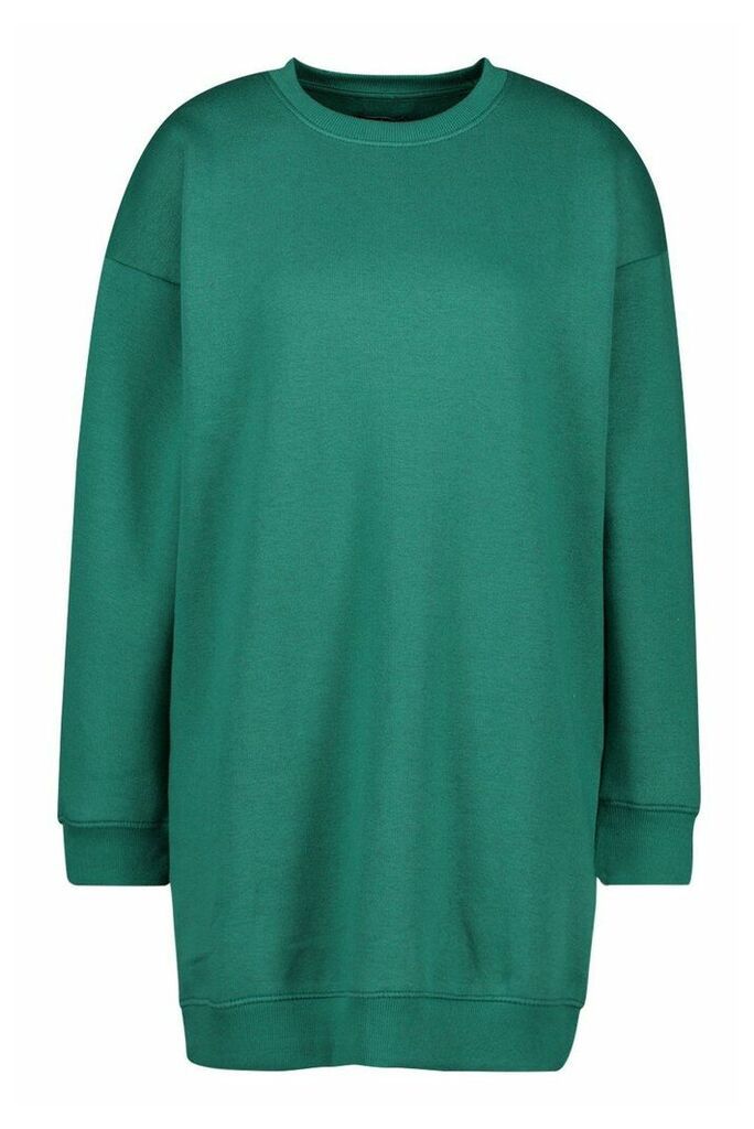 Womens Ribbed Hem Oversized Sweatshirt Dress - Green - 16, Green