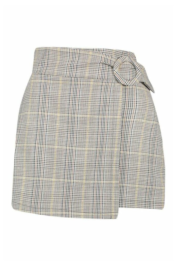 Womens Petite Check Buckle Detail Wrap Front Skirt - grey - 10, Grey