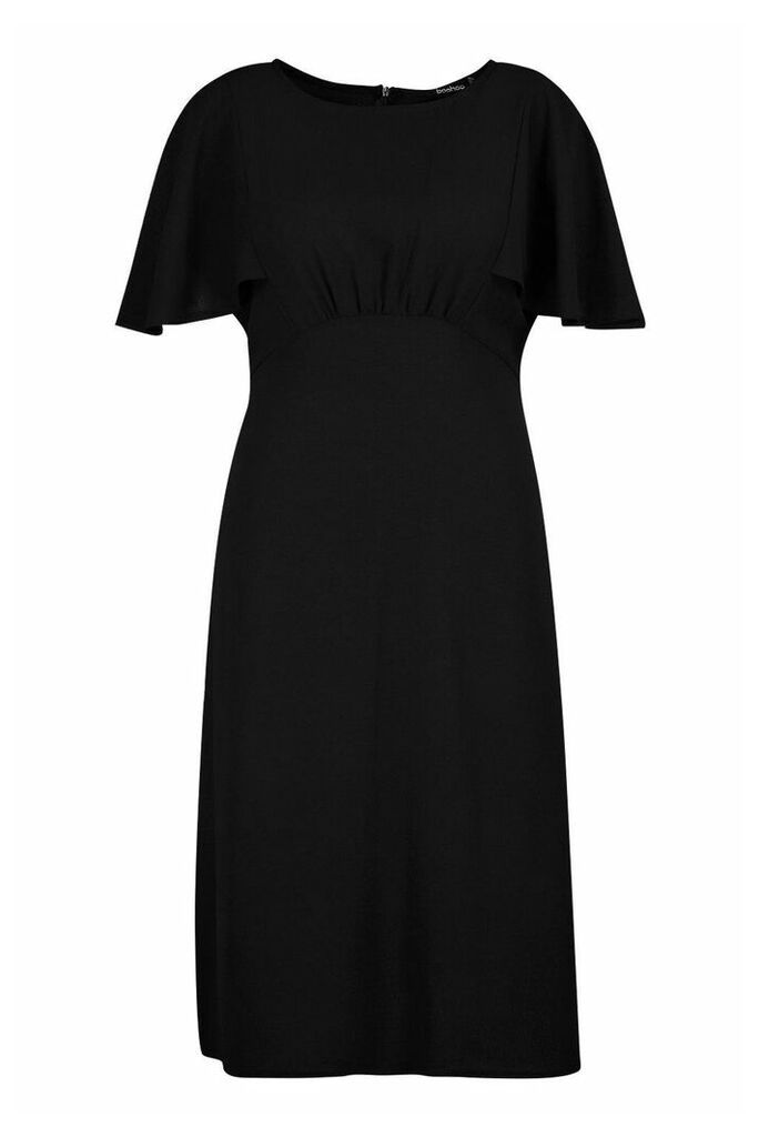 Womens Plus Ruffle Angel Sleeve Midi Dress - black - 28, Black