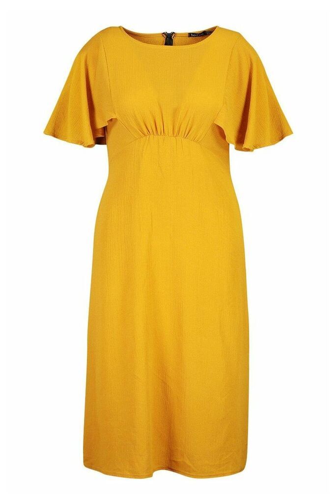 Womens Plus Ruffle Angel Sleeve Midi Dress - yellow - 26, Yellow