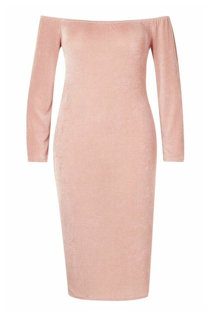 Womens Plus Off The Shoulder Textured Slinky Midi Dress - Pink - 28, Pink