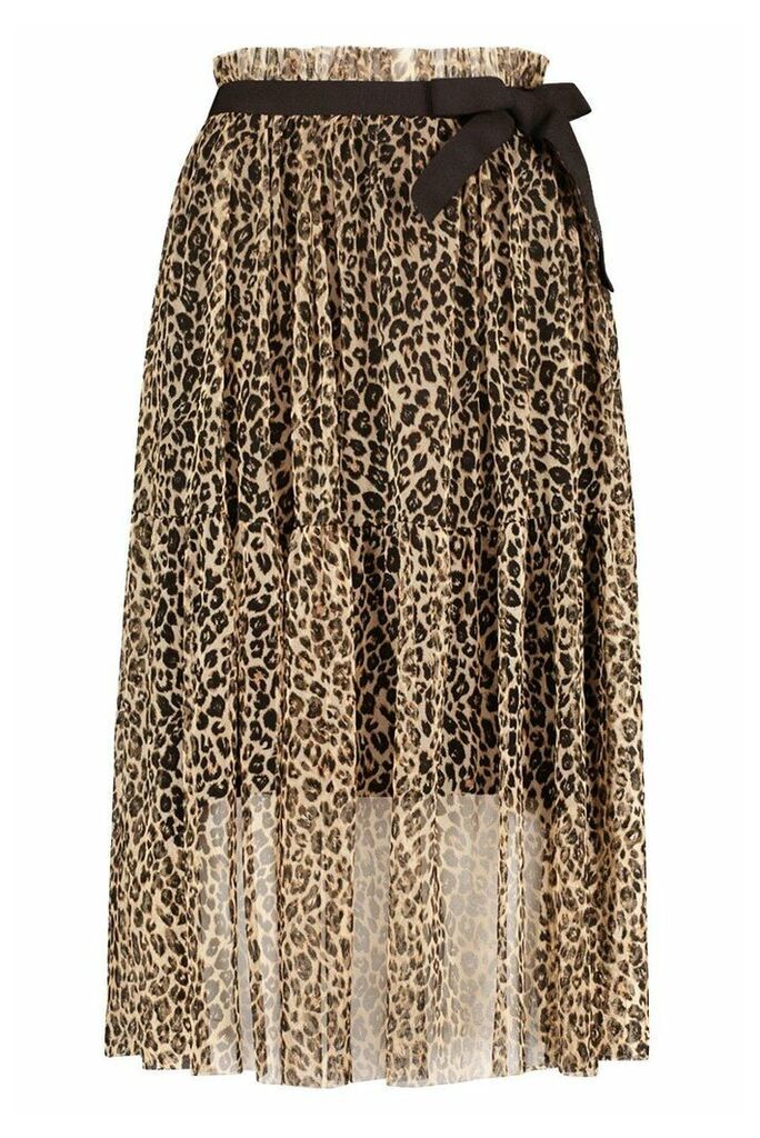 Womens Leopard Organza Mesh Midi Skirt - Multi - 14, Multi