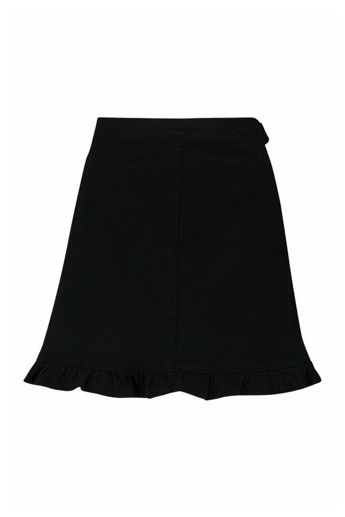 Womens Frill Hem Denim Mini Skirt - Black - 16, Black