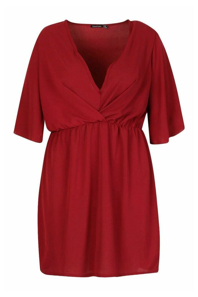 Womens Plus Angel Sleeve Smock Dress - red - 26, Red