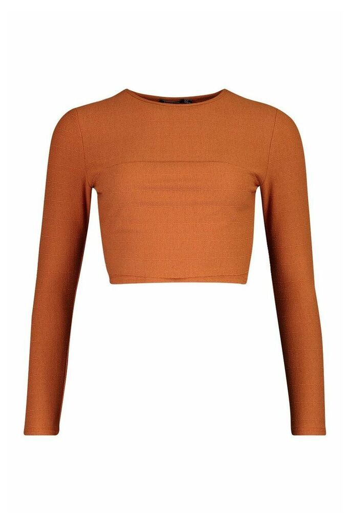Womens Layered Contrast Super Soft Ribbed Long Sleeve Top - Orange - 16, Orange