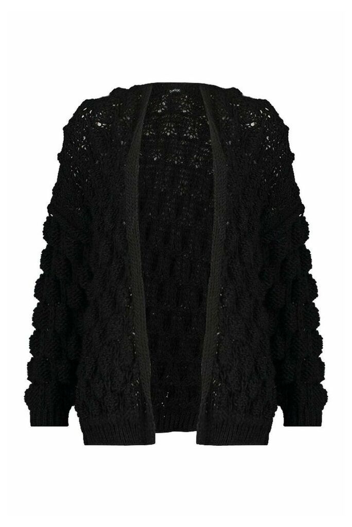Womens Bobble Knit Cardigan - black - L, Black