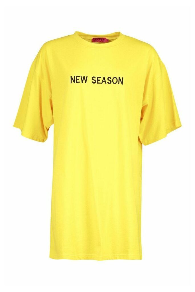 Womens New Season Embroidered T Shirt Dress - Yellow - 12, Yellow