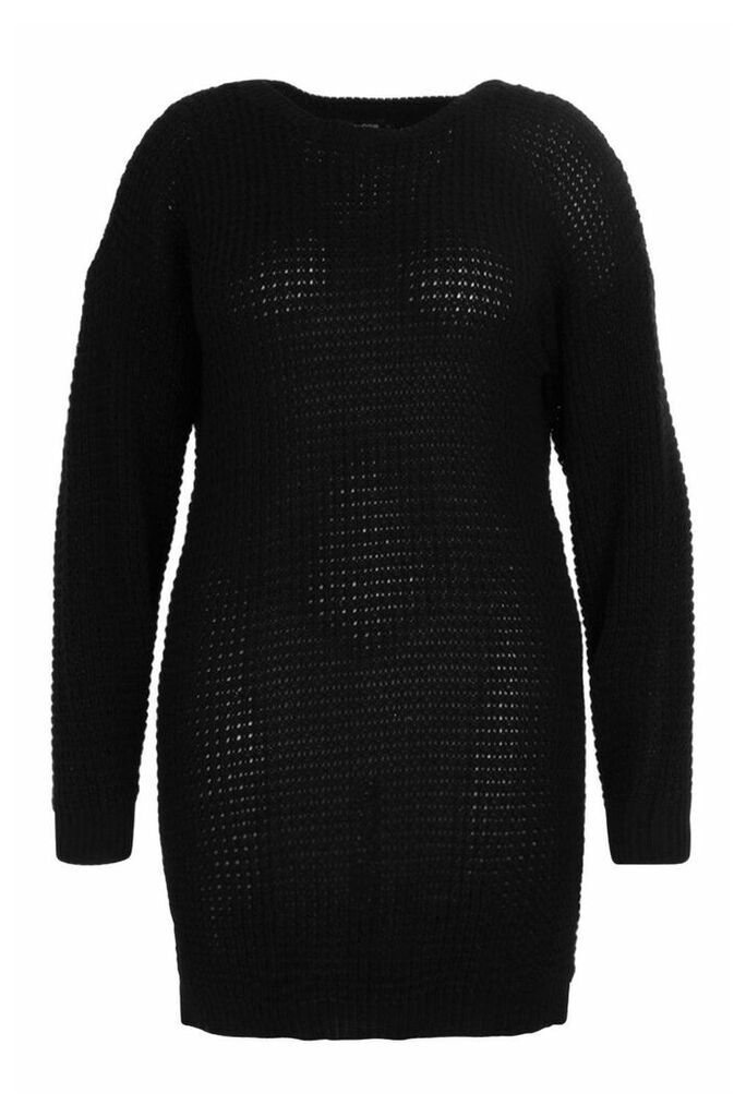Womens Plus Waffle Knitted Jumper Dress - black - 20, Black