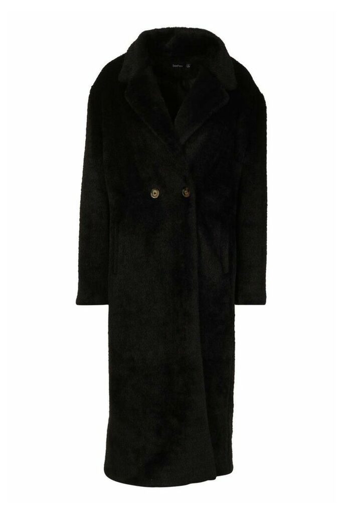 Womens Premium Fluffy Faux Fur Maxi Coat - black - 12, Black