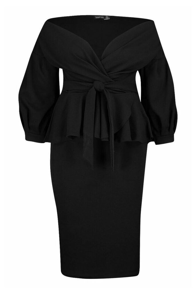 Womens Plus Off Shoulder Wrap Top & Skirt Co-Ord - black - 18, Black