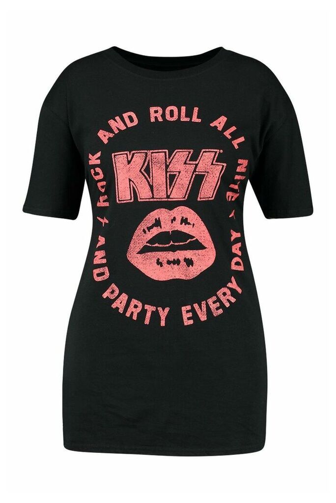 Womens Plus Rock And Roll All Nite Kiss License T-Shirt - black - 18, Black