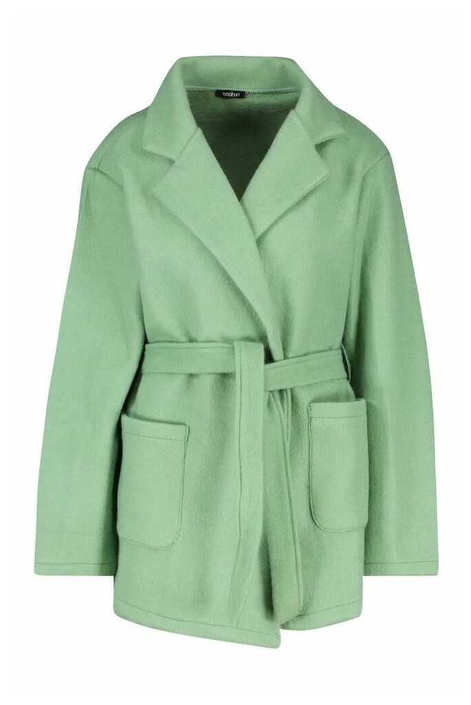 Womens Wool Look Marl Belted Coat - green - 8, Green
