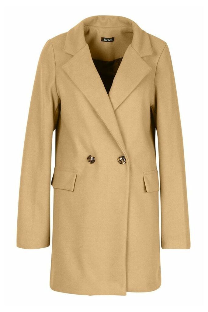 Womens Longline Wool Look Blazer Coat - beige - 10, Beige