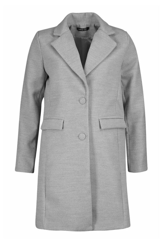 Womens Tailored Self Fabric Button Wool Look Coat - grey - 12, Grey