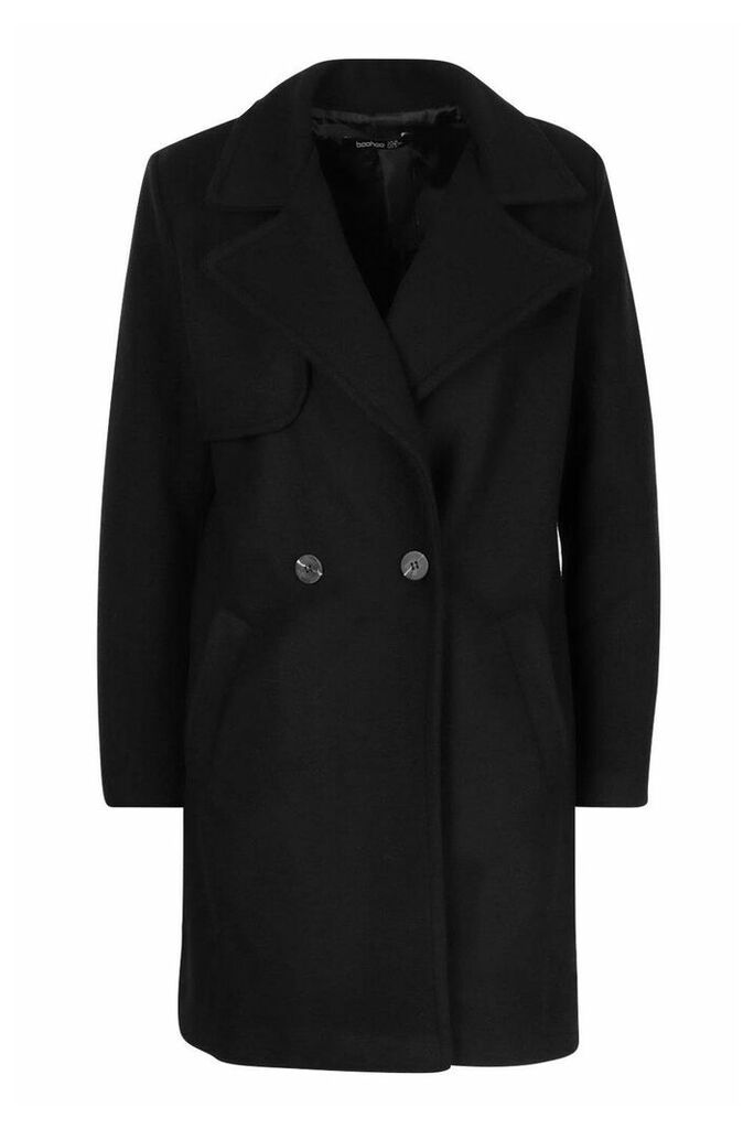 Womens Petite Wool Look Pocket Detail Coat - Black - 10, Black