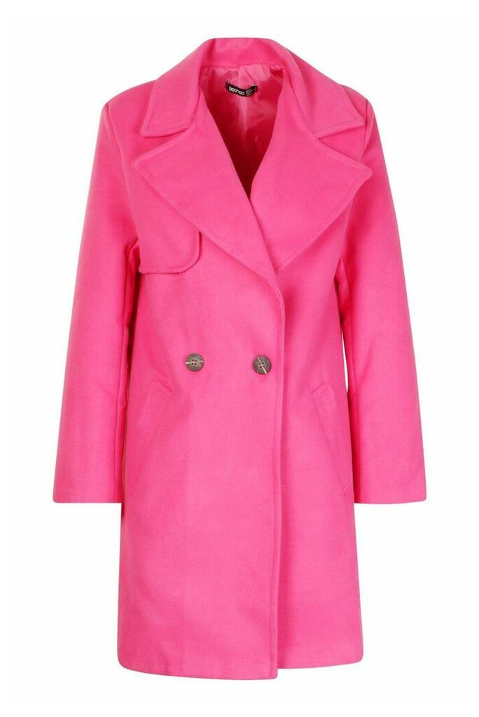 Womens Petite Wool Look Pocket Detail Coat - Pink - 8, Pink