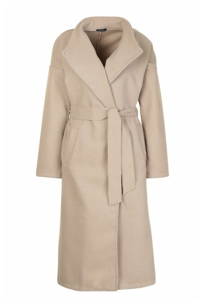 Womens Oversized Wide Collar dressing gown Coat - beige - 14, Beige
