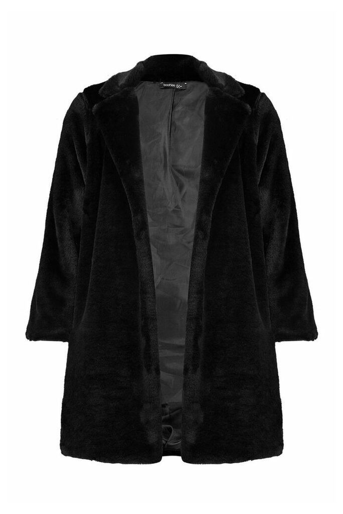 Womens Petite Luxe Faux Fur Coat - black - 12, Black