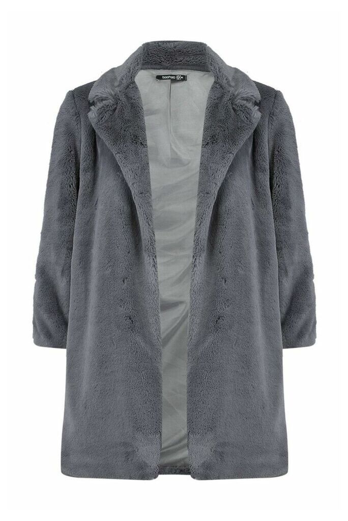 Womens Petite Luxe Faux Fur Coat - grey - 4, Grey