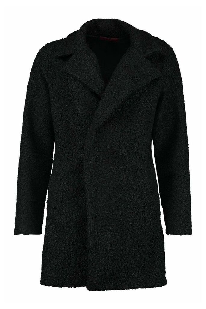 Womens Teddy Textured Wool Look Coat - Black - 14, Black
