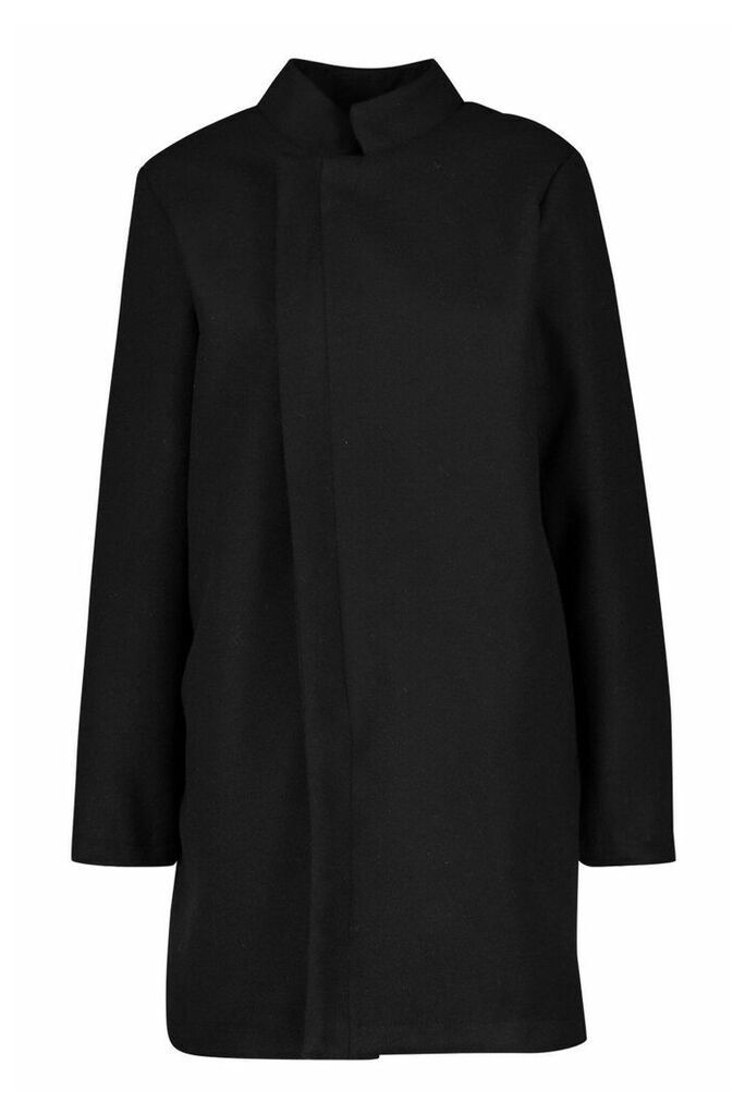 Womens Contrast Zip Wool Look Coat - Black - 10, Black