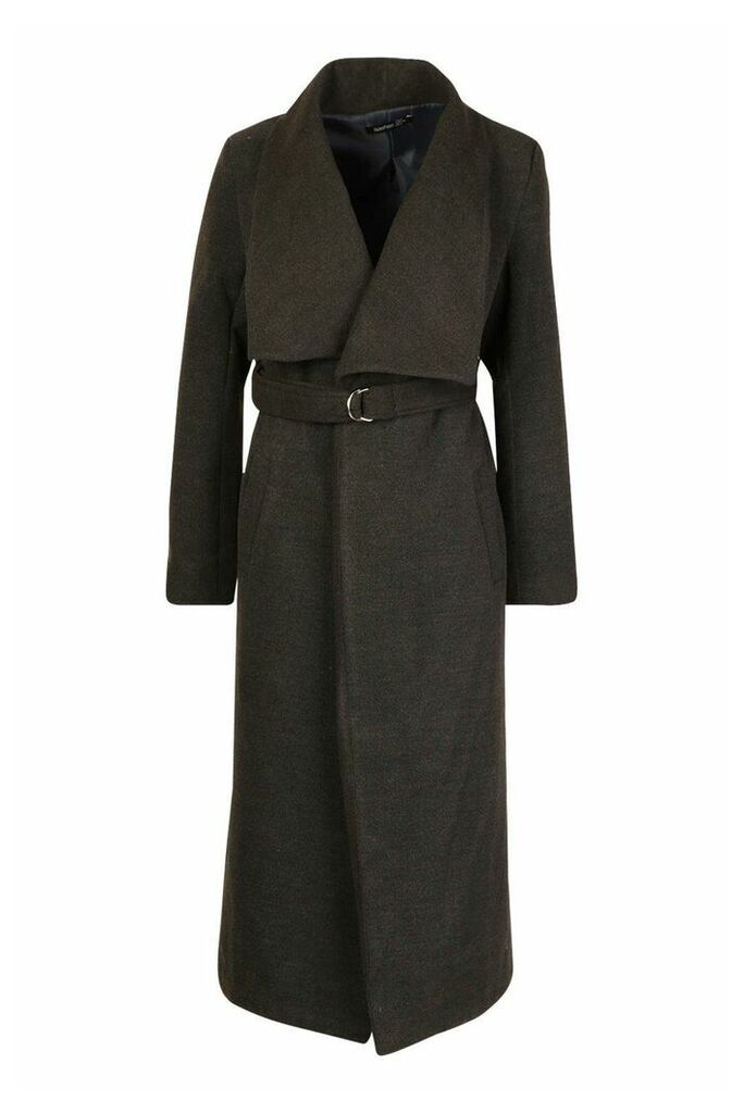 Womens Longline Ring Detail Wool Look Coat - grey - 12, Grey