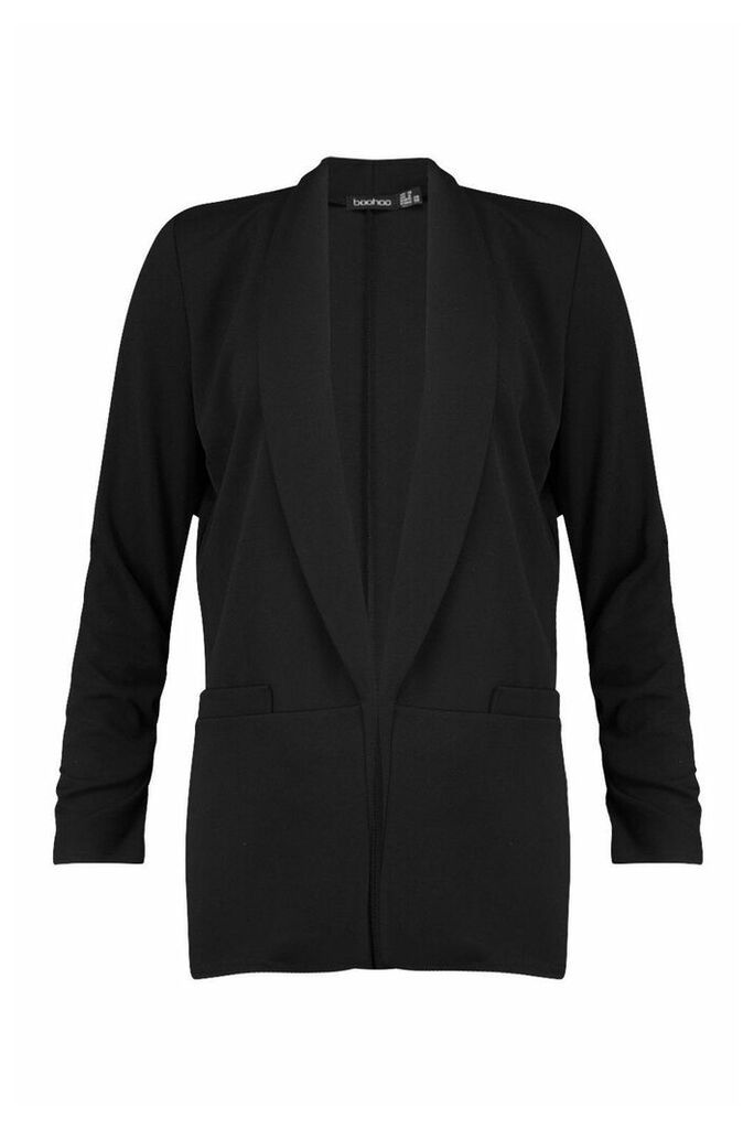 Womens Ruched Sleeve Blazer - black - 10, Black