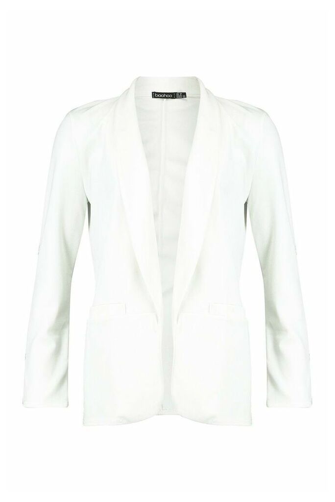 Womens Ruched Sleeve Blazer - white - 12, White