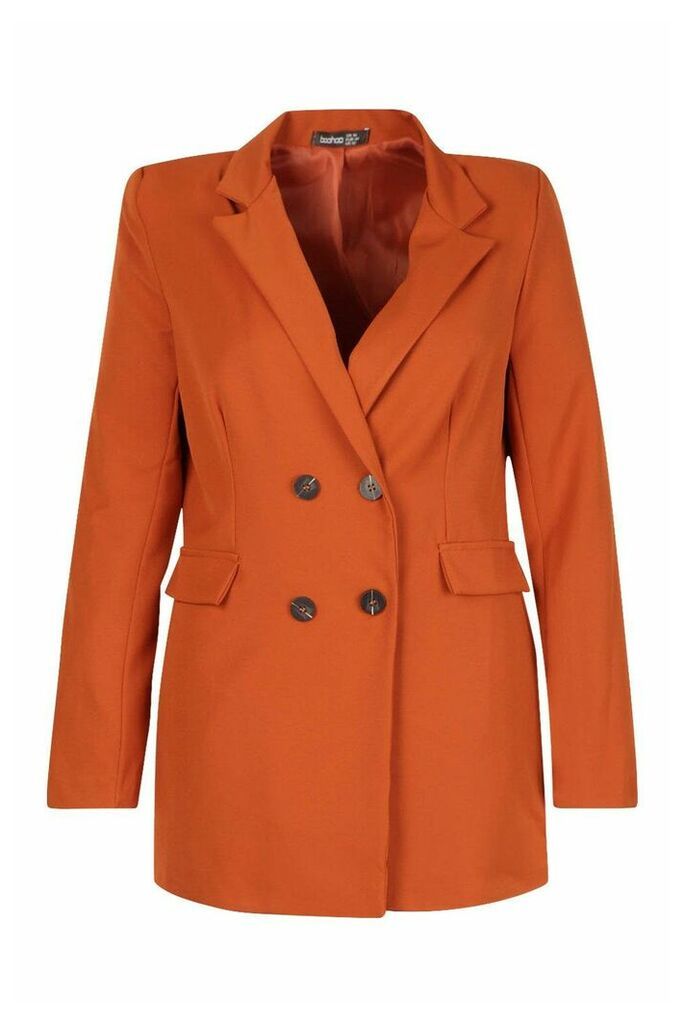 Womens Plus Woven Double Breasted Tailored Blazer - orange - 16, Orange