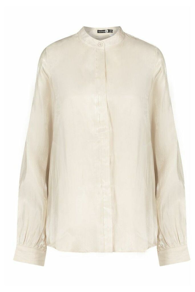 Womens Tall Deep Cuff Woven Metallic Shirt - White - 10, White