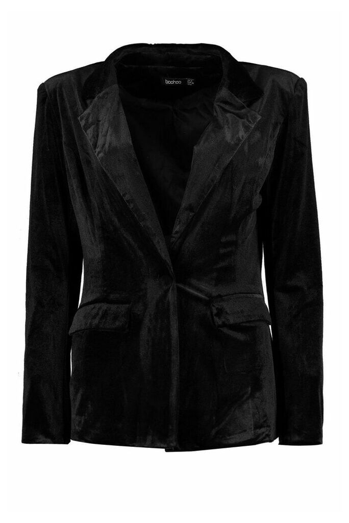 Womens Premium Velvet Suit Blazer - black - 12, Black