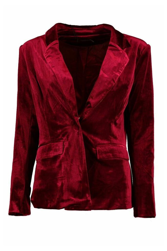 Womens Premium Velvet Suit Blazer - red - 14, Red