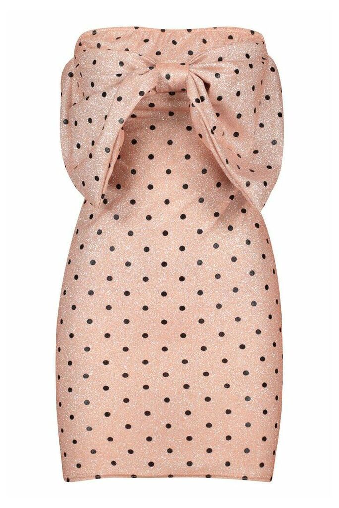 Womens Sparkle Polka Dot Bow Mini Dress - Pink - 14, Pink