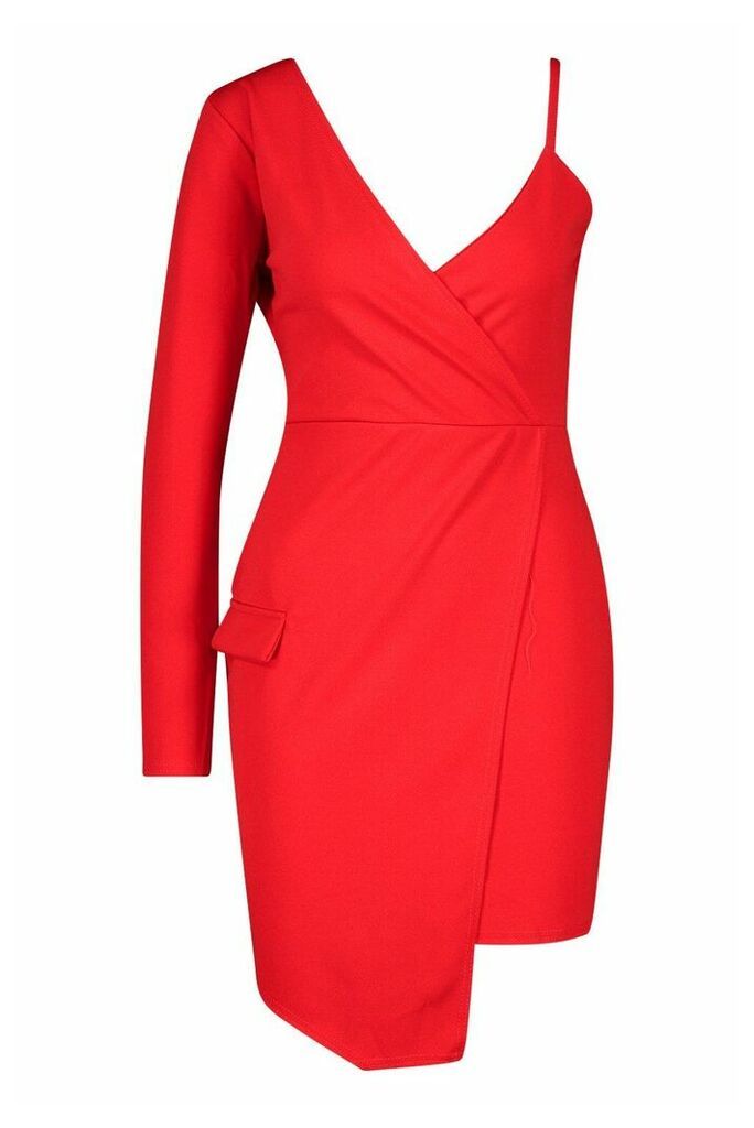 Womens Asymmetric Wrap Front Blazer Dress - red - 14, Red