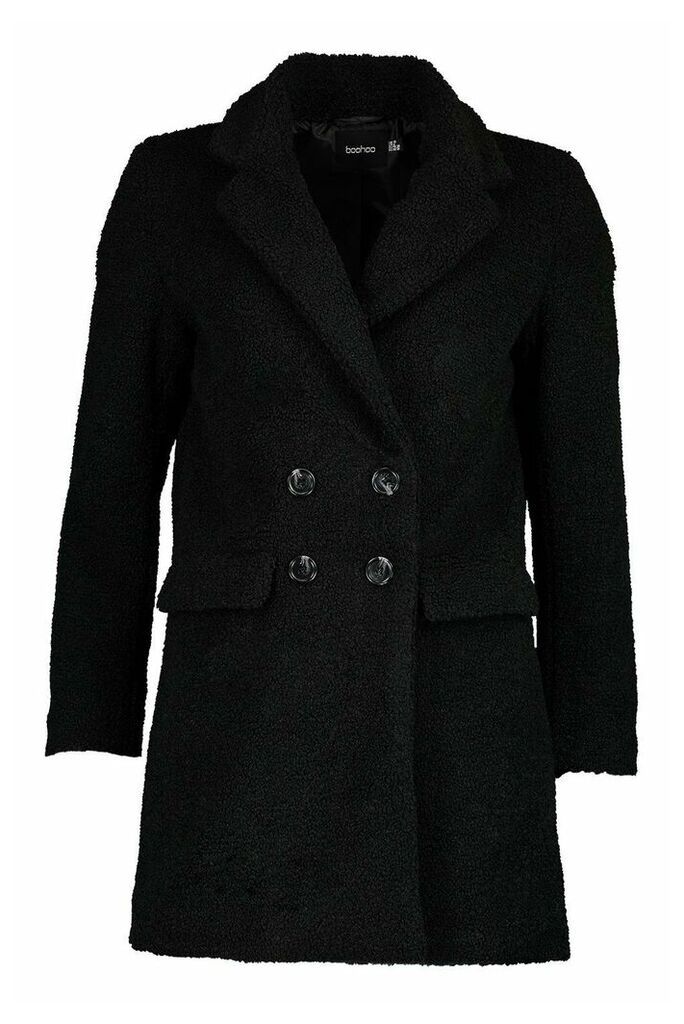 Womens Double Pocket Faux Fur Teddy Coat - black - 12, Black