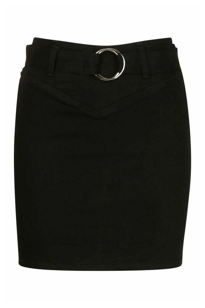 Womens Super Stretch Belted Mini Skirt - Black - 14, Black