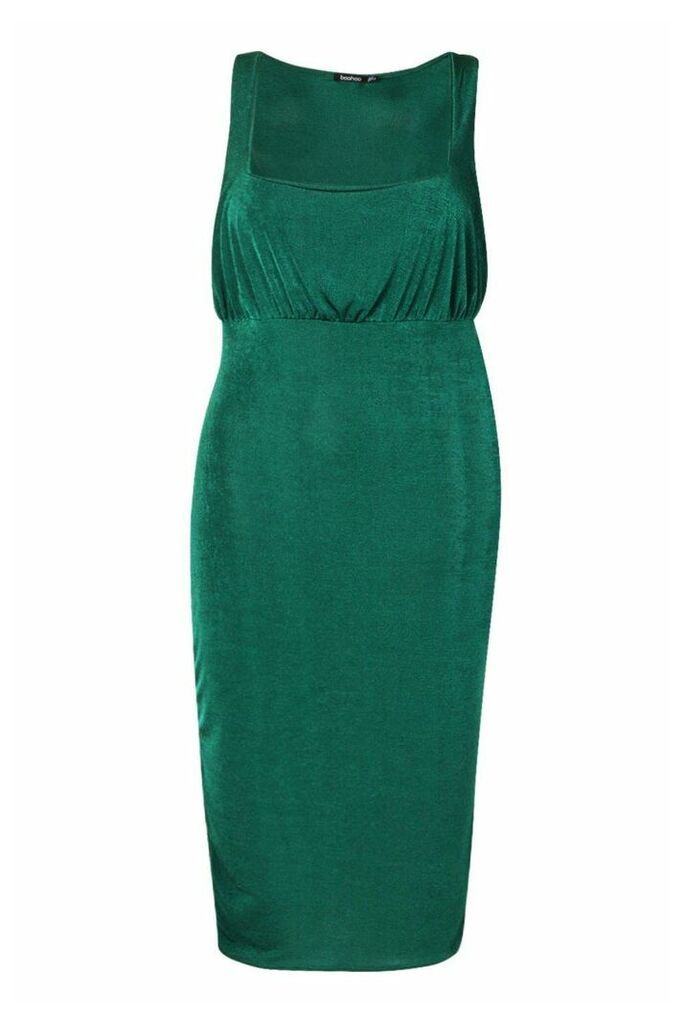 Womens Plus Ruched Bodice Textured Slinky Midi Dress - Green - 16, Green