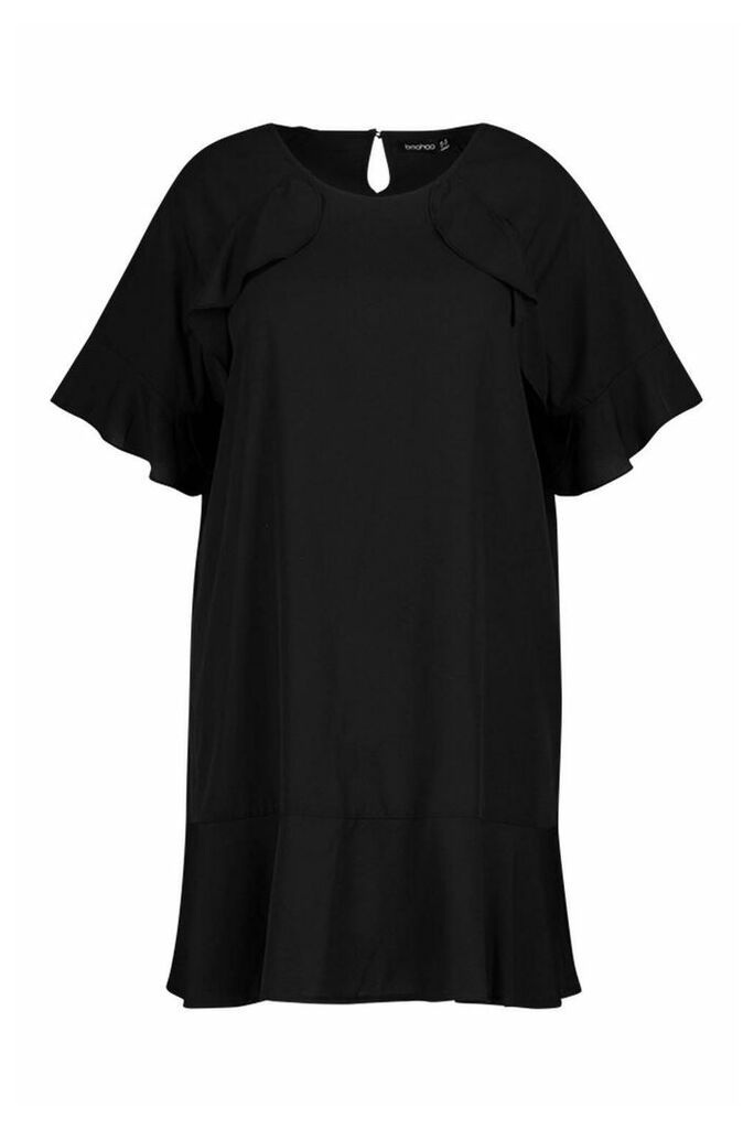 Womens Plus Ruffle Detail Smock Dress - black - 20, Black