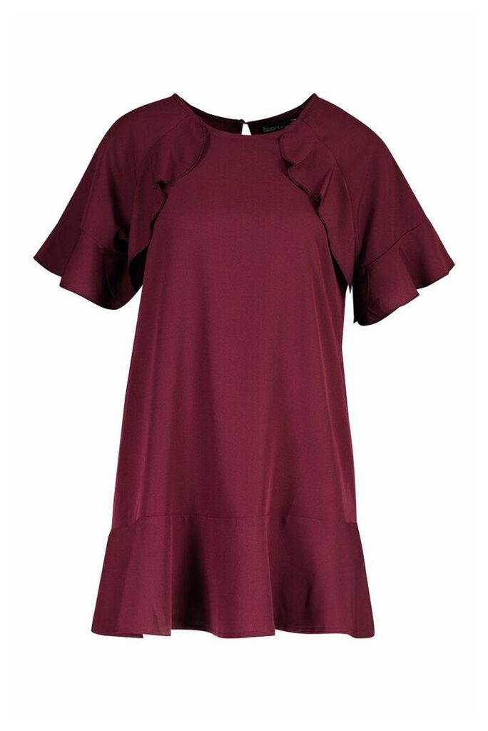Womens Petite Drop Hem Ruffle Detail Dress - Red - 10, Red