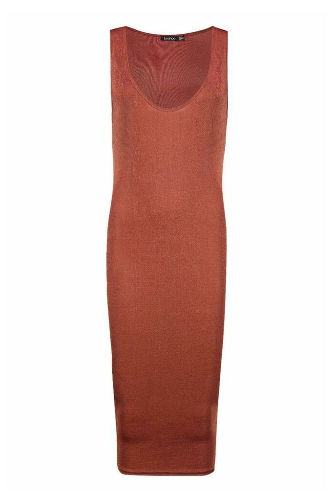 Womens Textured Slinky Plunge Midi Dress - Brown - 14, Brown