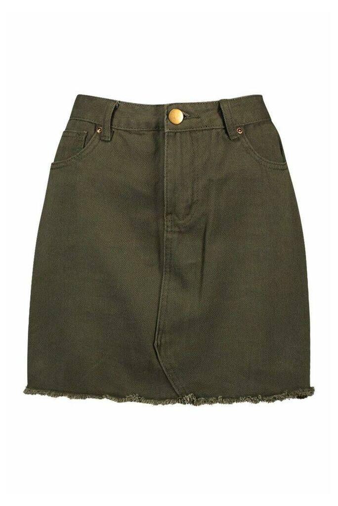 Womens Denim Frayed Hem Mini Skirt - Green - 10, Green