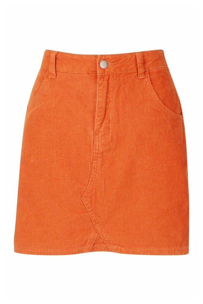 Womens Cord Mini Skirt - Orange - 14, Orange