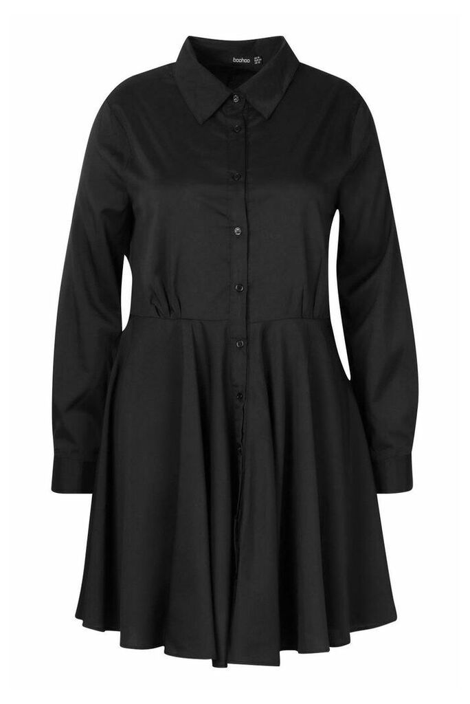 Womens Plus Full Skirted Shirt Dress - black - 20, Black